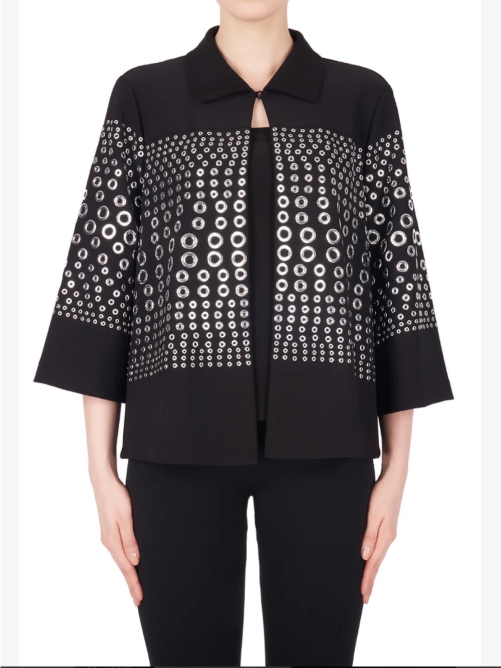 Joseph Ribkoff Black Open Jacket with Silver Eyelet Detail